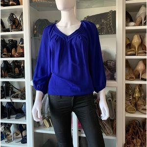 Diane von Furstenberg Cobalt Blue Cahill Pleated V-Neck Silk Blouse
